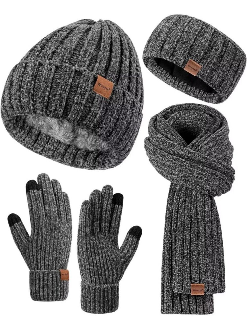 Cozy Winter Beanie, Scarf & Gloves Set - Chenille Knit, Fleece Lined